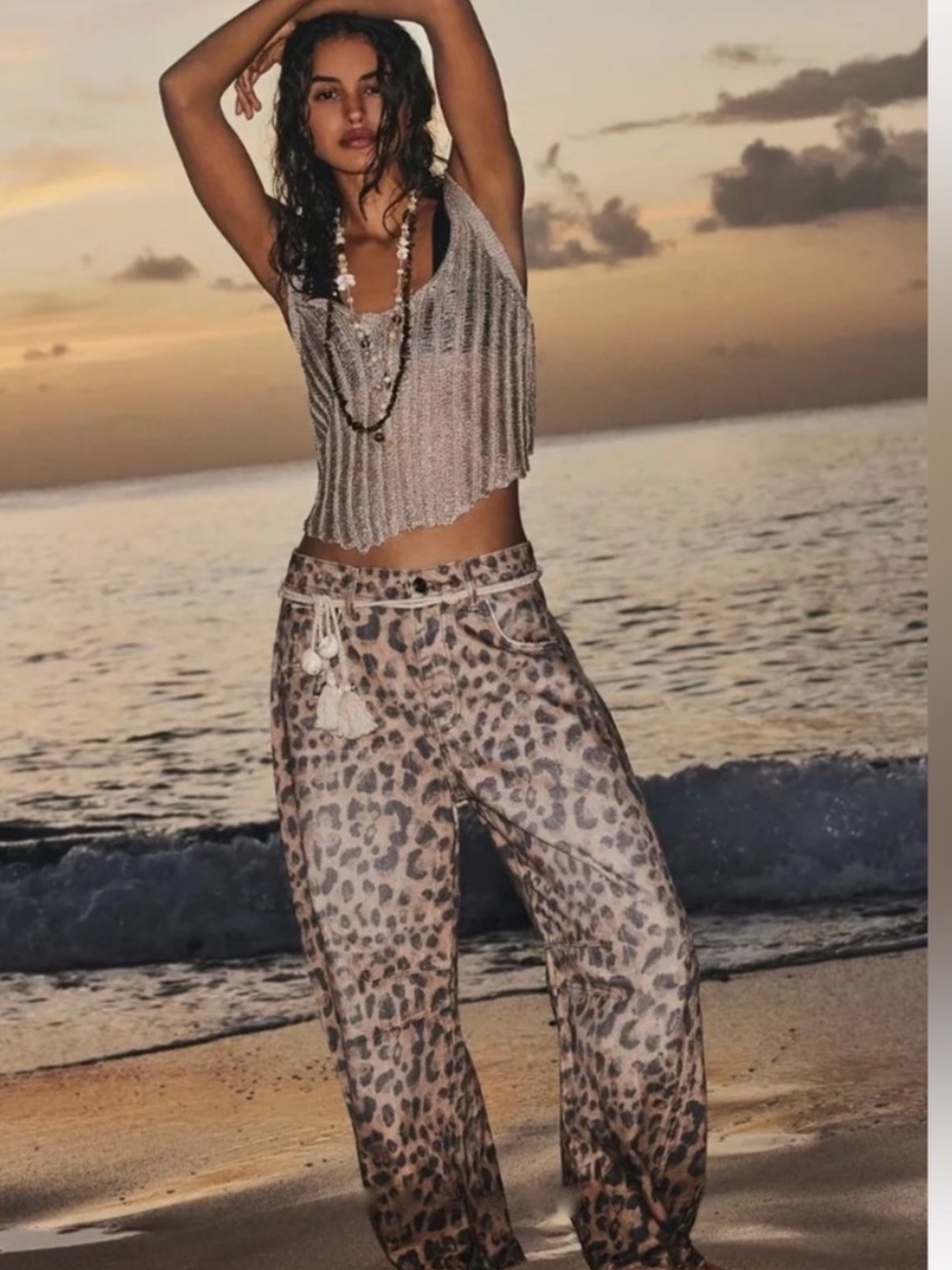 Free People Good Luck Barrel Jeans Leopard Print Mid Rise Slouchy 25L NWOT